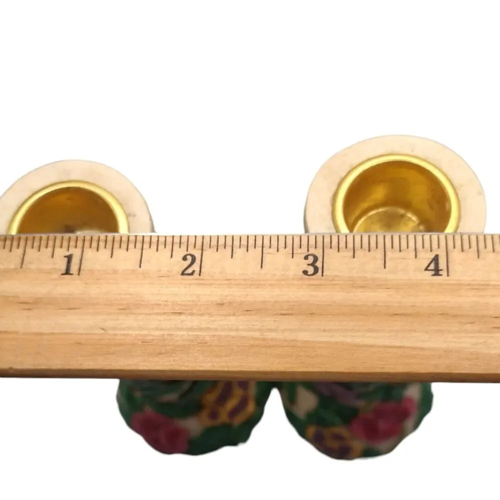 Vintage Floral Hand Painted Candle Holders 3D Resin & Brass Colorful 7" Flowers - Picture 8 of 10